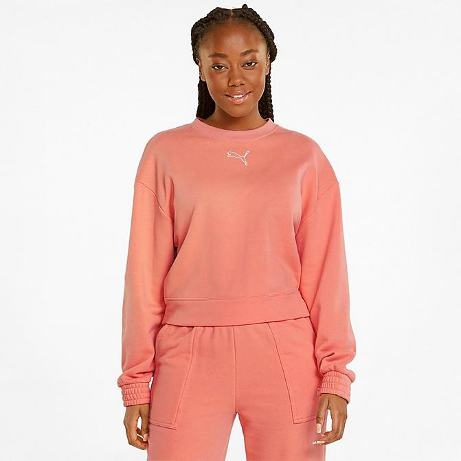 Front view of Women's Puma Loungewear Tracksuit in Peach Pink Click to zoom