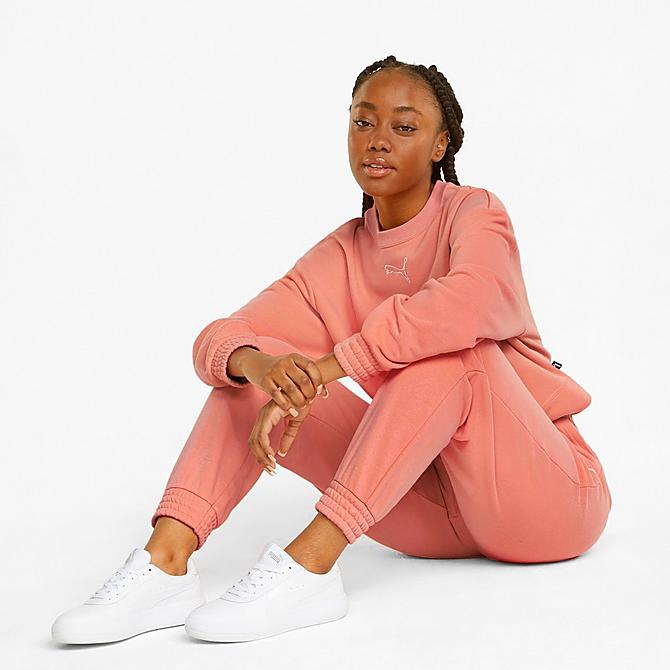 Back Left view of Women's Puma Loungewear Tracksuit in Peach Pink Click to zoom