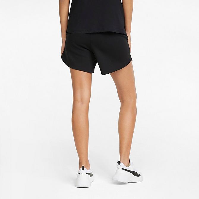 Back Left view of Women's Puma Essentials High-Waist 5 Inch Shorts in Puma Black Click to zoom