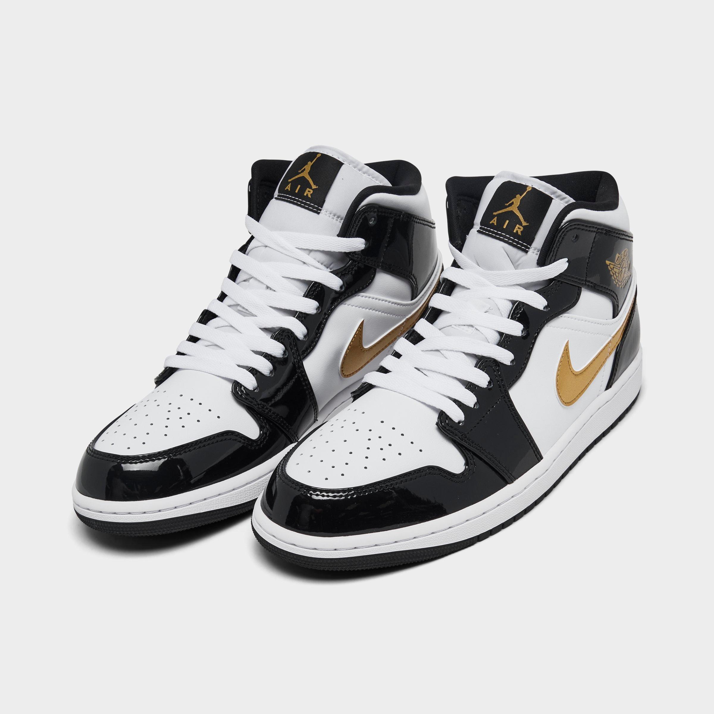 Jordan Men\'s White and Black Athletic High-Top Sneakers with Gold Accent Jordan 1 Mid – Black & Gold Patent Leather – | Mercari main image 2