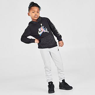 Front Three Quarter view of Boys' Little Kids' Jordan Mashup Jumpman Classics Speckle Hoodie in Black Click to zoom