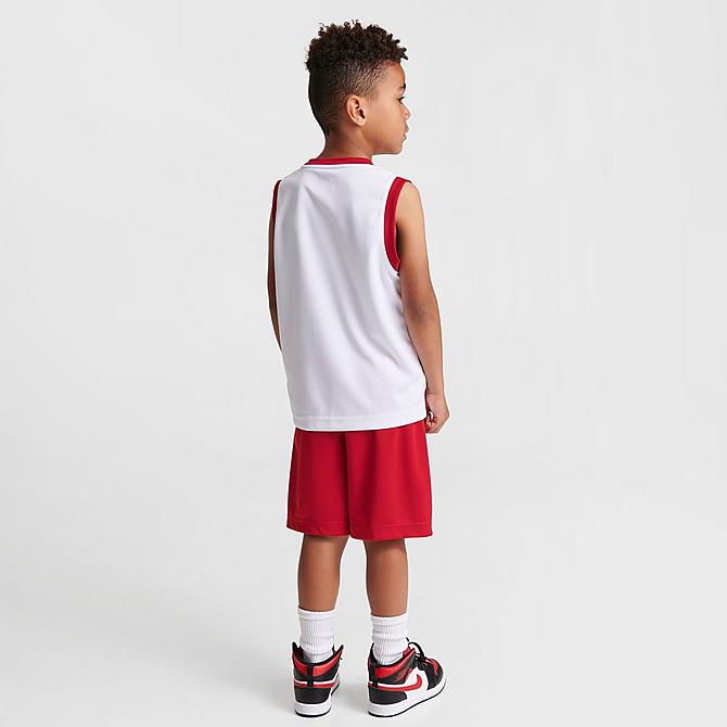 Front Three Quarter view of Boys' Little Kids' Jordan HBR Muscle Tank and Shorts Set in White/Red Click to zoom