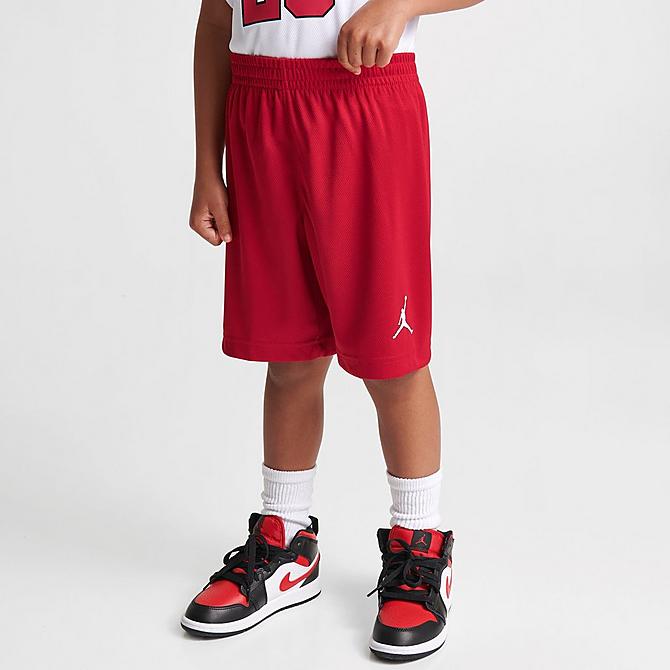 Back Right view of Boys' Little Kids' Jordan HBR Muscle Tank and Shorts Set in White/Red Click to zoom