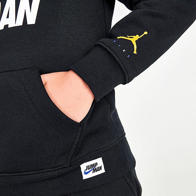 On Model 6 view of Boys' Little Kids' Jordan Jumpman by Nike Crewneck Sweatshirt in Black Click to zoom