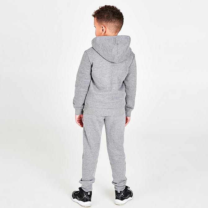 Front Three Quarter view of Boys' Little Kids' Jordan Essentials Full-Zip Hoodie and Jogger Pants Set in Carbon Heather/Black Click to zoom