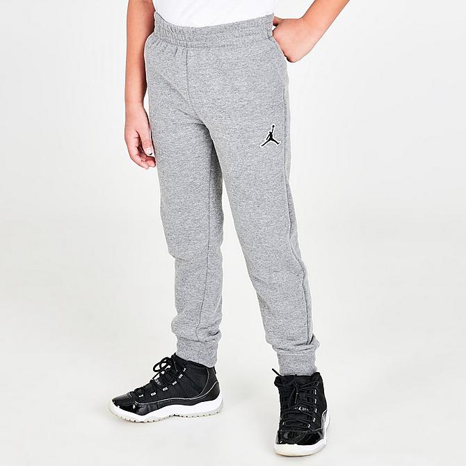 Back Right view of Boys' Little Kids' Jordan Essentials Full-Zip Hoodie and Jogger Pants Set in Carbon Heather/Black Click to zoom