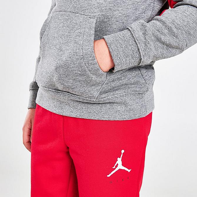 On Model 6 view of Boys' Little Kids' Jordan Jumpman by Nike 3-Piece Hoodie, T-Shirt and Jogger Pants Set in White/Red/Grey Click to zoom