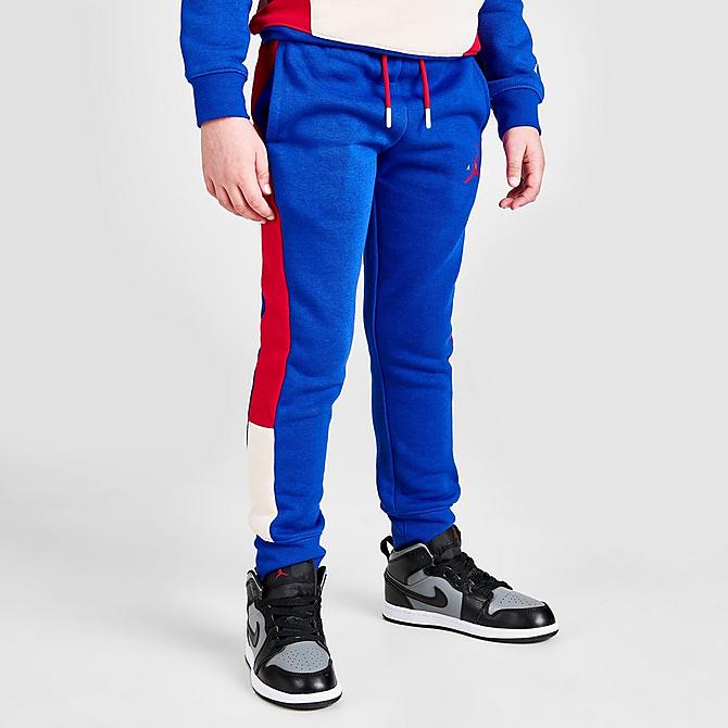 Back Left view of Boys' Little Kids' Jordan Wild Utility Jogger Pants in Racer Blue/Pearl White/Gym Red Click to zoom