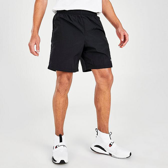 Back Left view of Men's Champion Nylon Warmup Shorts in Black Click to zoom