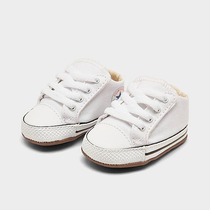 Three Quarter view of Boys' Infant Converse Chuck Taylor All Star Cribster Crib Booties in White Click to zoom