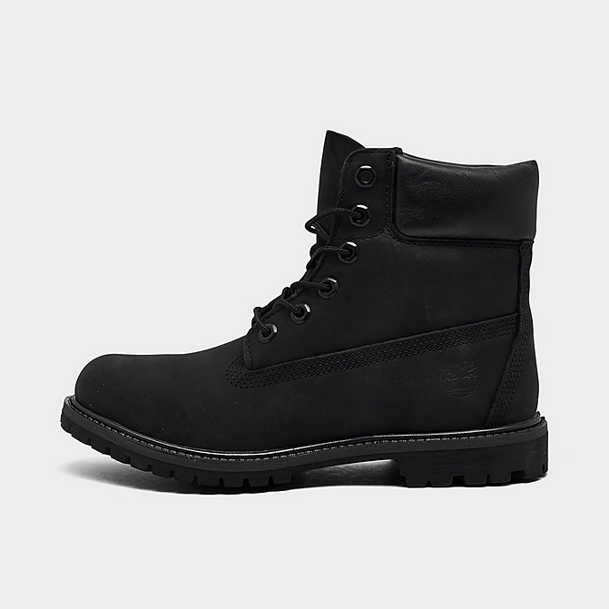 Right view of Women's Timberland 6 Inch Premium Waterproof Boots in Black Nubuck Click to zoom