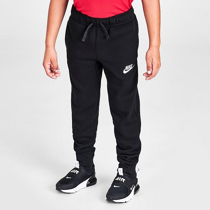 Front Three Quarter view of Boys' Little Kids' Nike Sportswear Club Fleece Jogger Pants in Black Click to zoom