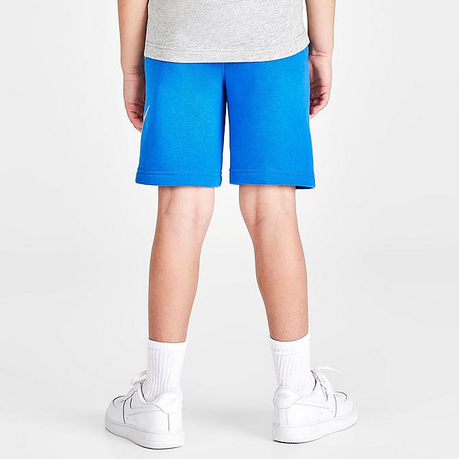 Back Right view of Boys' Little Kids' Nike Sportswear Club Fleece Shorts in Game Royal/White Click to zoom