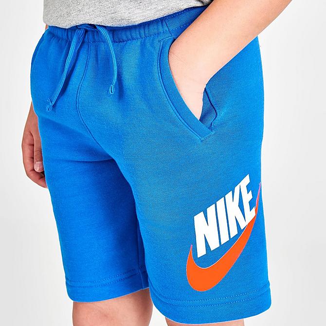 On Model 5 view of Boys' Little Kids' Nike Sportswear Club Fleece Shorts in Game Royal/White Click to zoom