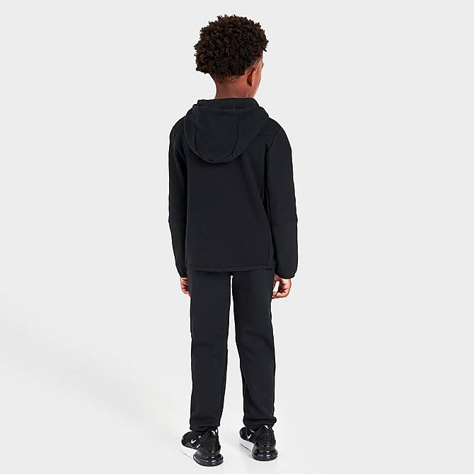 Front Three Quarter view of Boys' Little Kids' Nike Tech Fleece Full-Zip Hoodie and Joggers Set in Black Click to zoom