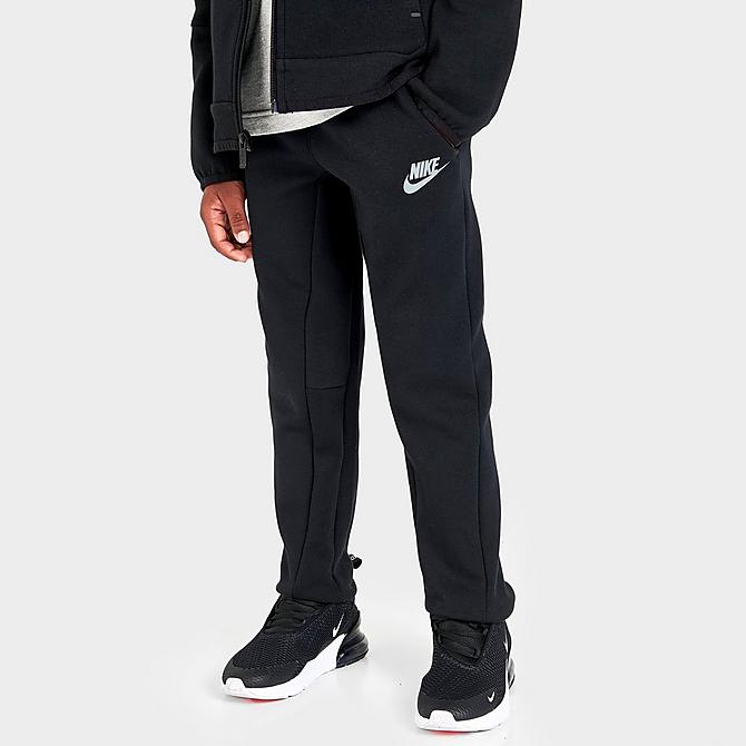 Back Right view of Boys' Little Kids' Nike Tech Fleece Full-Zip Hoodie and Joggers Set in Black Click to zoom