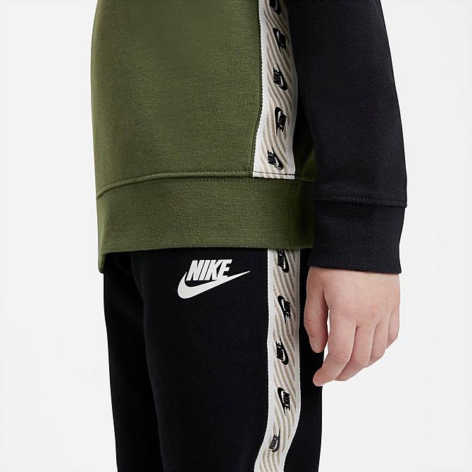 Back Right view of Little Kids' Nike Elevated Trims Sweatshirt and Jogger Pants Set in Green/Black Click to zoom