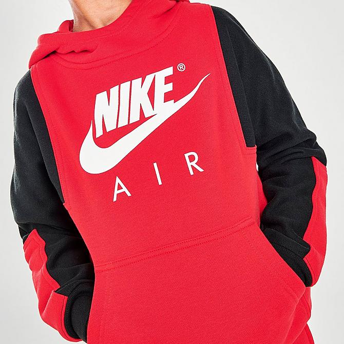 On Model 5 view of Boys' Little Kids' Nike Air Pullover Hoodie and Joggers Set in Red/Black/White Click to zoom