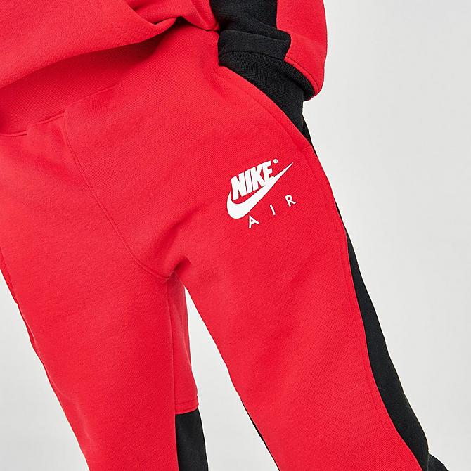 On Model 6 view of Boys' Little Kids' Nike Air Pullover Hoodie and Joggers Set in Red/Black/White Click to zoom