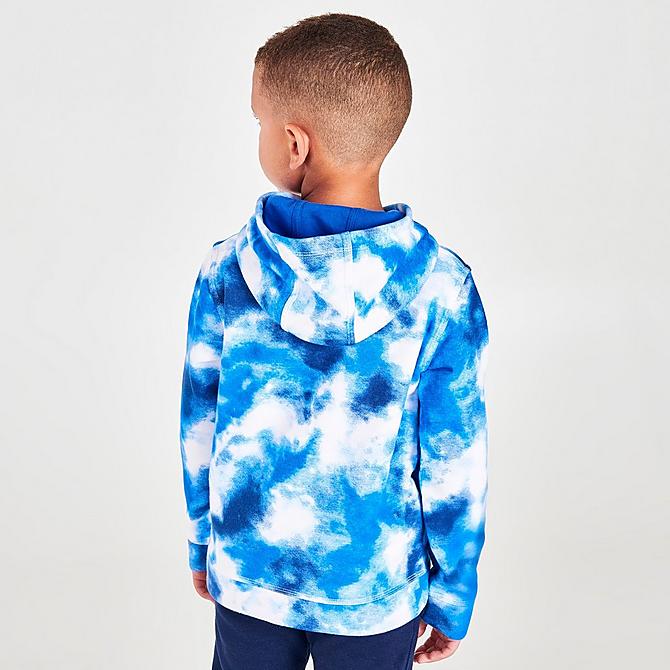Back Right view of Boys' Little Kids' Nike Allover Print Club Fleece Hoodie in White/Blue Click to zoom