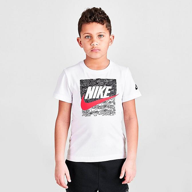 Front view of Boys' Little Kids' Nike Read Box Fill T-Shirt in White/Black/Red Click to zoom