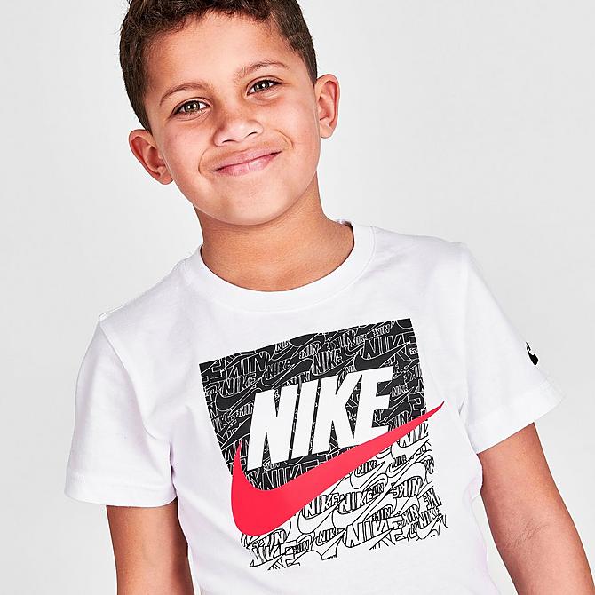 On Model 5 view of Boys' Little Kids' Nike Read Box Fill T-Shirt in White/Black/Red Click to zoom