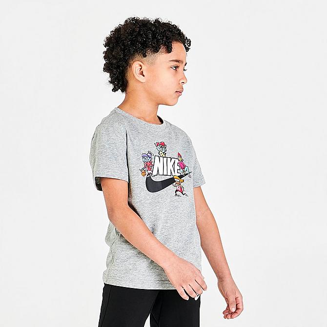 Back Left view of Boys' Little Kids' Nike Sportswear Tots Character T-Shirt in Heather Grey/Multi Click to zoom