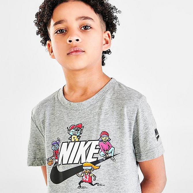 On Model 5 view of Boys' Little Kids' Nike Sportswear Tots Character T-Shirt in Heather Grey/Multi Click to zoom