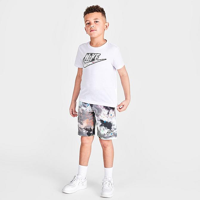 Front view of Boys' Little Kids' Nike Tie-Dye Futura T-Shirt and Shorts Set in Black/White Click to zoom