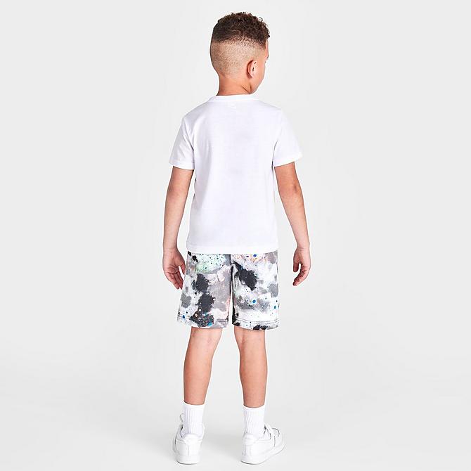 Front Three Quarter view of Boys' Little Kids' Nike Tie-Dye Futura T-Shirt and Shorts Set in Black/White Click to zoom
