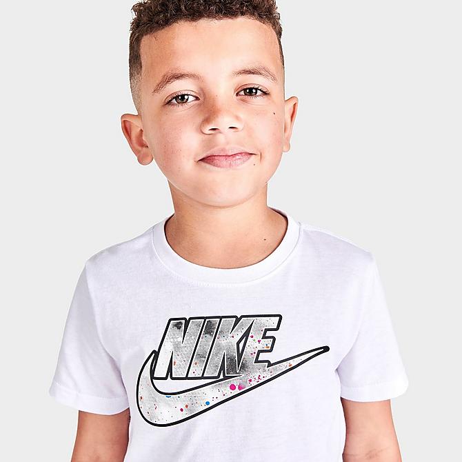 On Model 5 view of Boys' Little Kids' Nike Tie-Dye Futura T-Shirt and Shorts Set in Black/White Click to zoom
