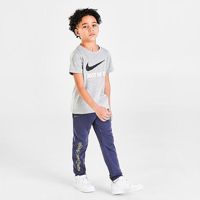 Front Three Quarter view of Boys' Little Kids' Nike Sportswear Extra Smile Jogger Pants in Thunder Blue Click to zoom