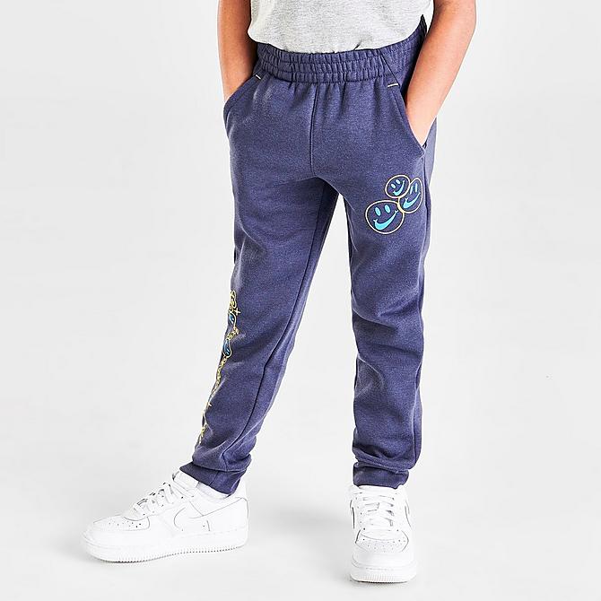 Back Left view of Boys' Little Kids' Nike Sportswear Extra Smile Jogger Pants in Thunder Blue Click to zoom
