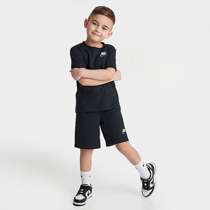 Front view of Little Kids' Nike Club LBR T-Shirt and Shorts Set in Black Click to zoom