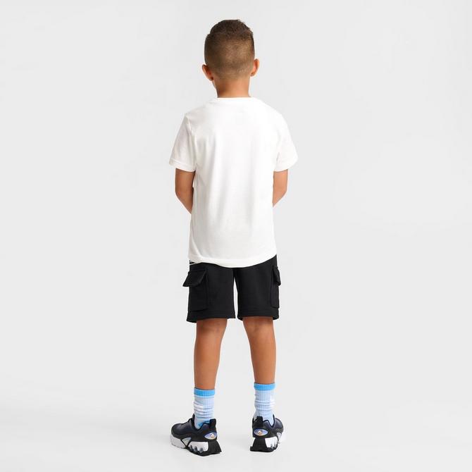 [angle] view of Little Kids' Nike Athletic Department T-Shirt and Cargo Shorts Set in Black/White Click to zoom
