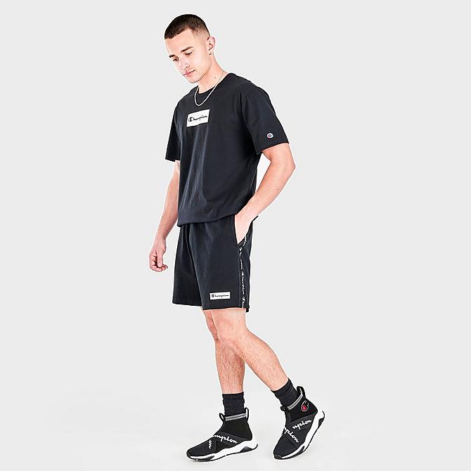 Front Three Quarter view of Men's Champion Heavyweight Jersey Shorts in Black Click to zoom