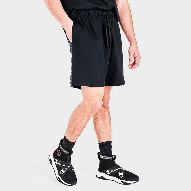 Back Left view of Men's Champion Heavyweight Jersey Shorts in Black Click to zoom