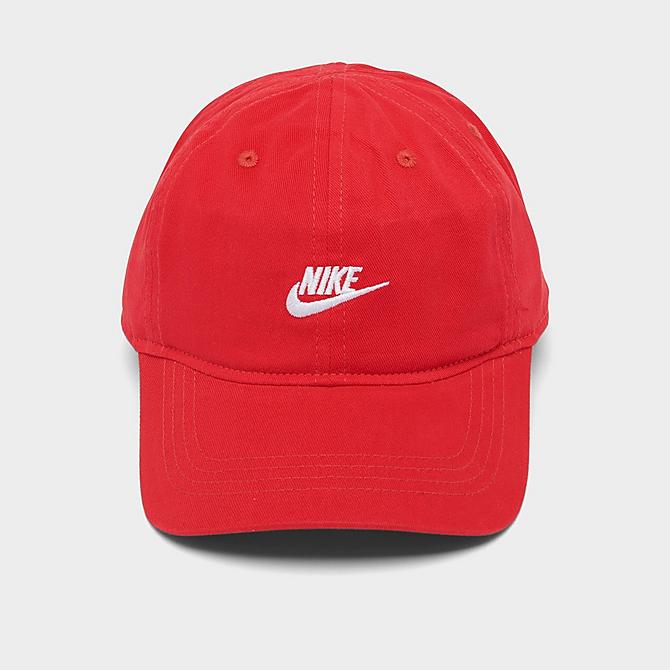 Three Quarter view of Little Kids' Nike H86 Futura Strap-Back Hat in Red Click to zoom