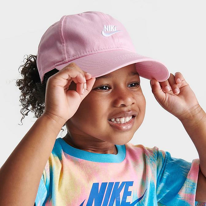 Right view of Little Kids' Nike H86 Futura Strap-Back Hat in Pink Click to zoom