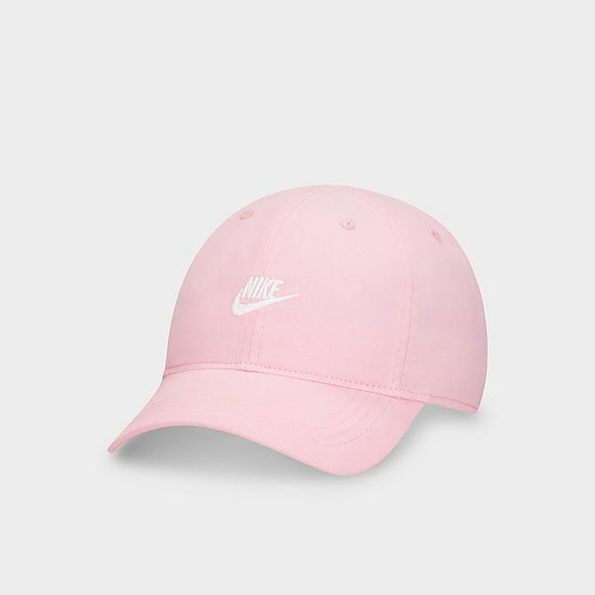 Three Quarter view of Little Kids' Nike H86 Futura Strap-Back Hat in Pink Click to zoom