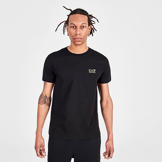 Front view of Men's Emporio Armani EA7 Small Logo Print Short-Sleeve T-Shirt in Black Click to zoom