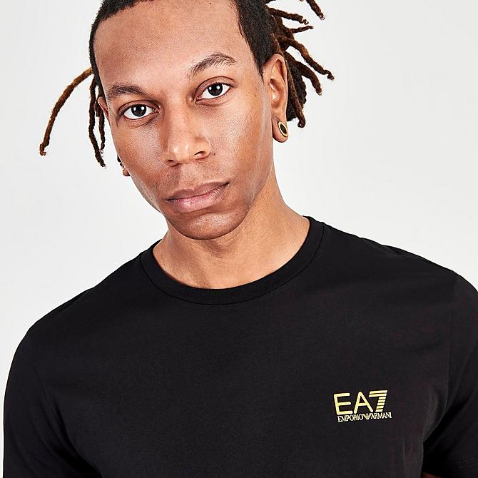 On Model 5 view of Men's Emporio Armani EA7 Small Logo Print Short-Sleeve T-Shirt in Black Click to zoom