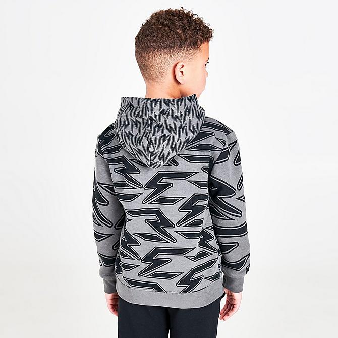 Back Right view of Boys' Little Kids' Nike RW3 Signature Hoodie in Iron Grey/Volt Click to zoom