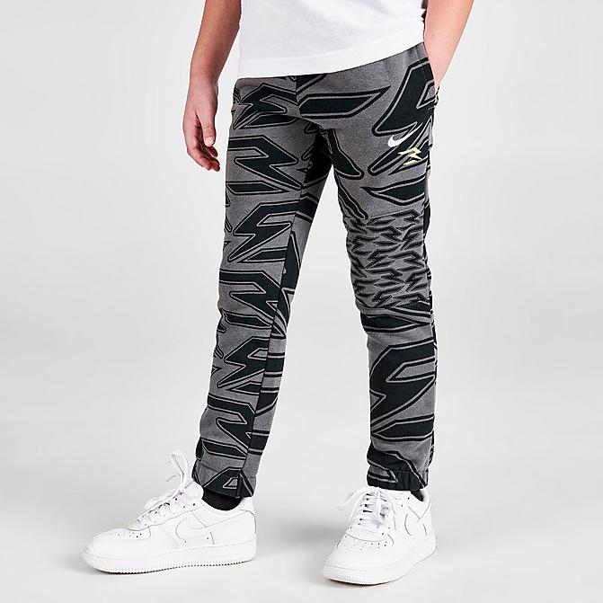 Front view of Boys' Little Kids' Nike RW3 Signature Jogger Pants in Iron Grey/Volt Click to zoom
