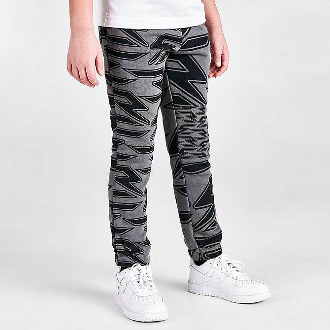 Back Left view of Boys' Little Kids' Nike RW3 Signature Jogger Pants in Iron Grey/Volt Click to zoom