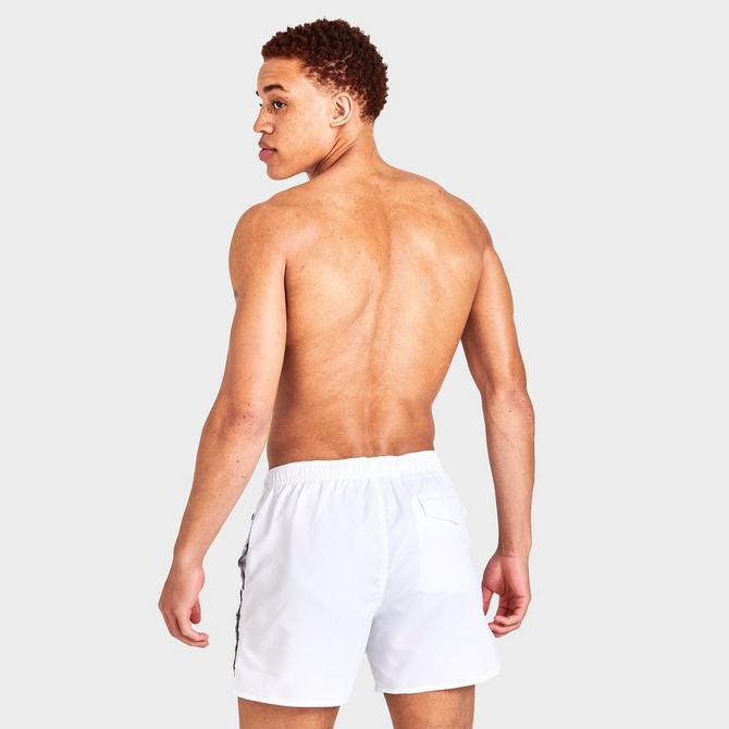 Back Right view of Men's Emporio Armani EA7 Taped Swim Shorts in White Click to zoom