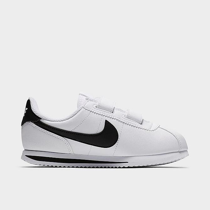 Front view of Boys' Little Kids' Nike Cortez Basic SL Casual Shoes in White/Black Click to zoom