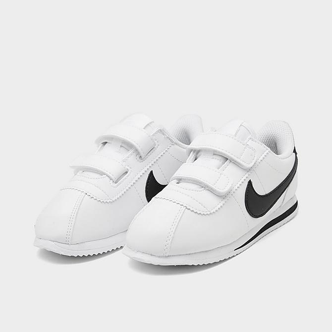 Three Quarter view of Boys' Toddler Nike Cortez Basic SL Hook-and-Loop Casual Shoes in White/Black Click to zoom
