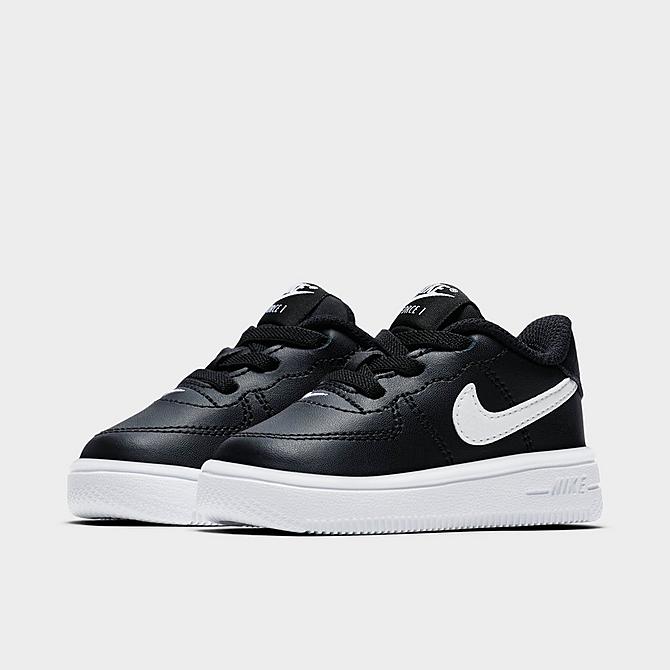 Three Quarter view of Kids' Toddler Nike Air Force 1 '18 Casual Shoes in Black/White Click to zoom