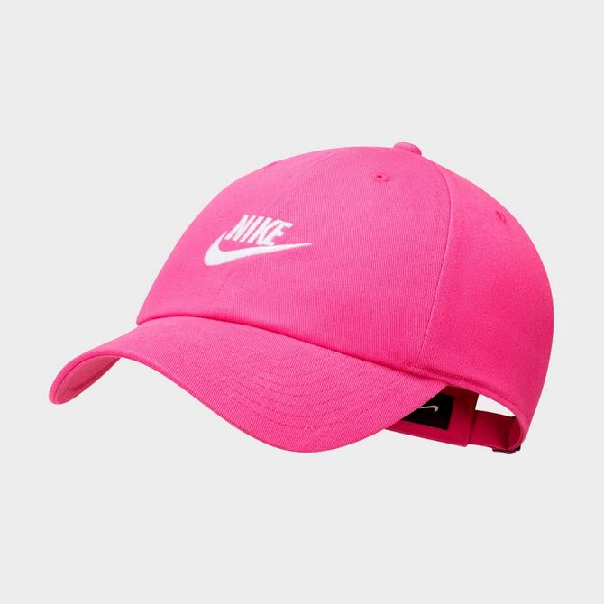 white nike hat with pink swoosh
